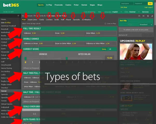 What are the most common types of bets?