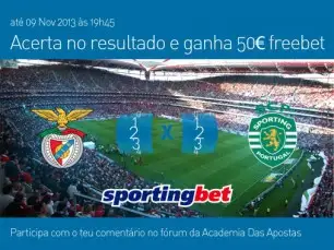 Acerta no resultado do Benfica vs Sporting e ganha 50€