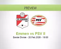 Emmen PSV II betting prediction (20 February 2026)