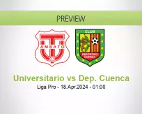 Universitario Dep. Cuenca betting prediction (18 April 2024)