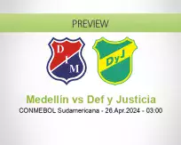 Medellín Def y Justicia betting prediction (26 April 2024)